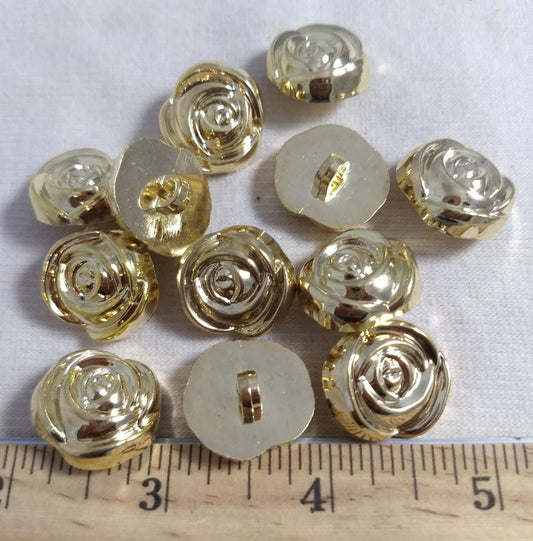 Button #I208 #Shank #Gold #Flower #Rose  #10pc