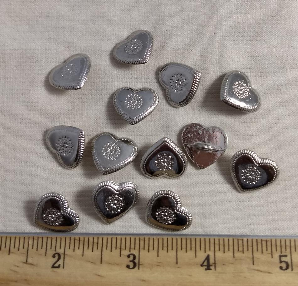 Button #PS377 #Shank #Silver #Heart #Metal #10pc