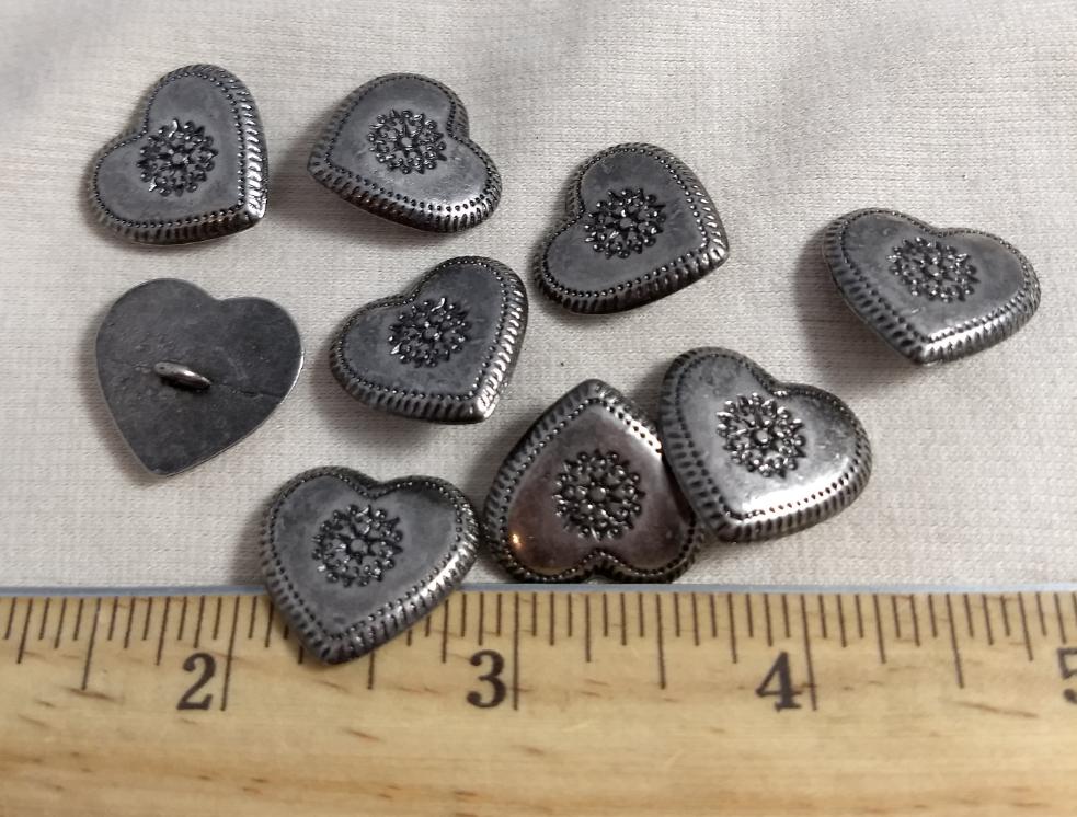 Button #PS377 #Shank #Antique-Silver #Heart #Metal #10pc