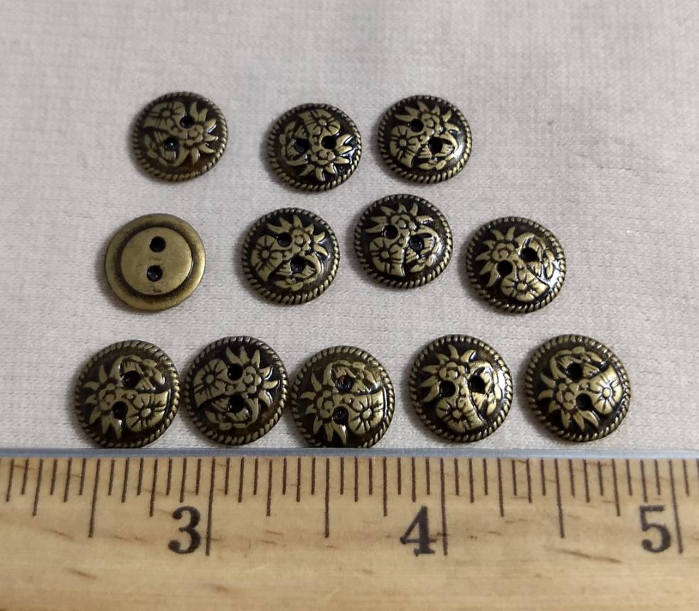 Button #70525 2-Hole #Antique-Gold #Rim #Metal #10pc