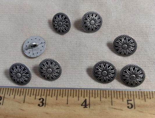 Button #1335 #Shank #Antique-Silver #Rim #Flower #Metal #10pc