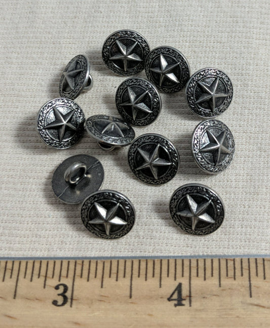 Button #1336 #Shank #Antique-Silver #Rim #Metal #Star #10pc