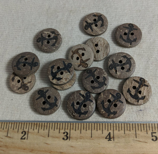 Button #PPL004 #2 Hole #Brown #Anchor #Coconut #Wood #10pc