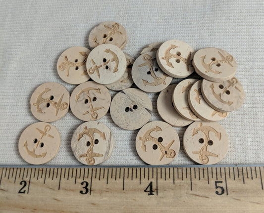 Button #PPL004 #2 Hole #Cream #Anchor #Coconut #Wood #10pc