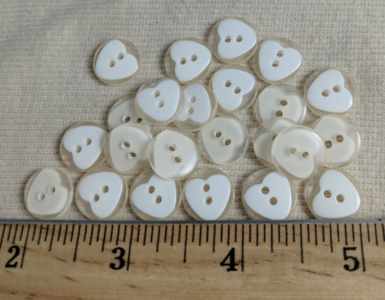 Button #P9021 #2 Hole #White #Heart #Children #Polyester #10pc