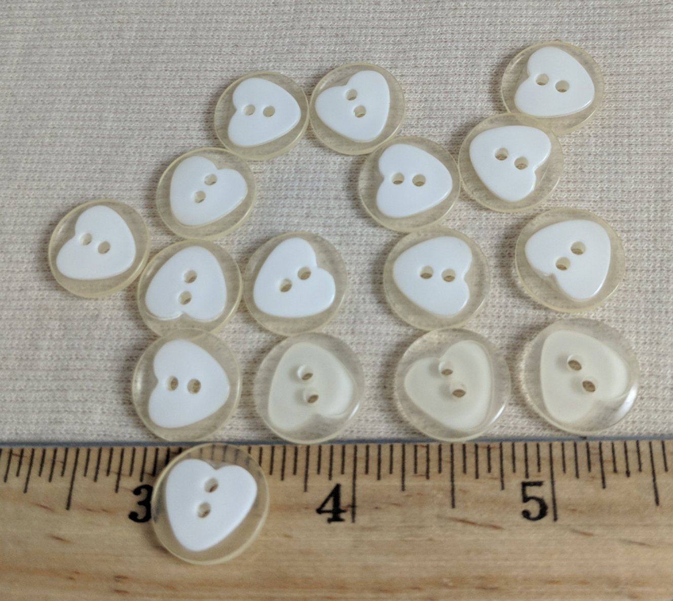 Button #P9021 #2 Hole #White #Heart #Children #Polyester #10pc