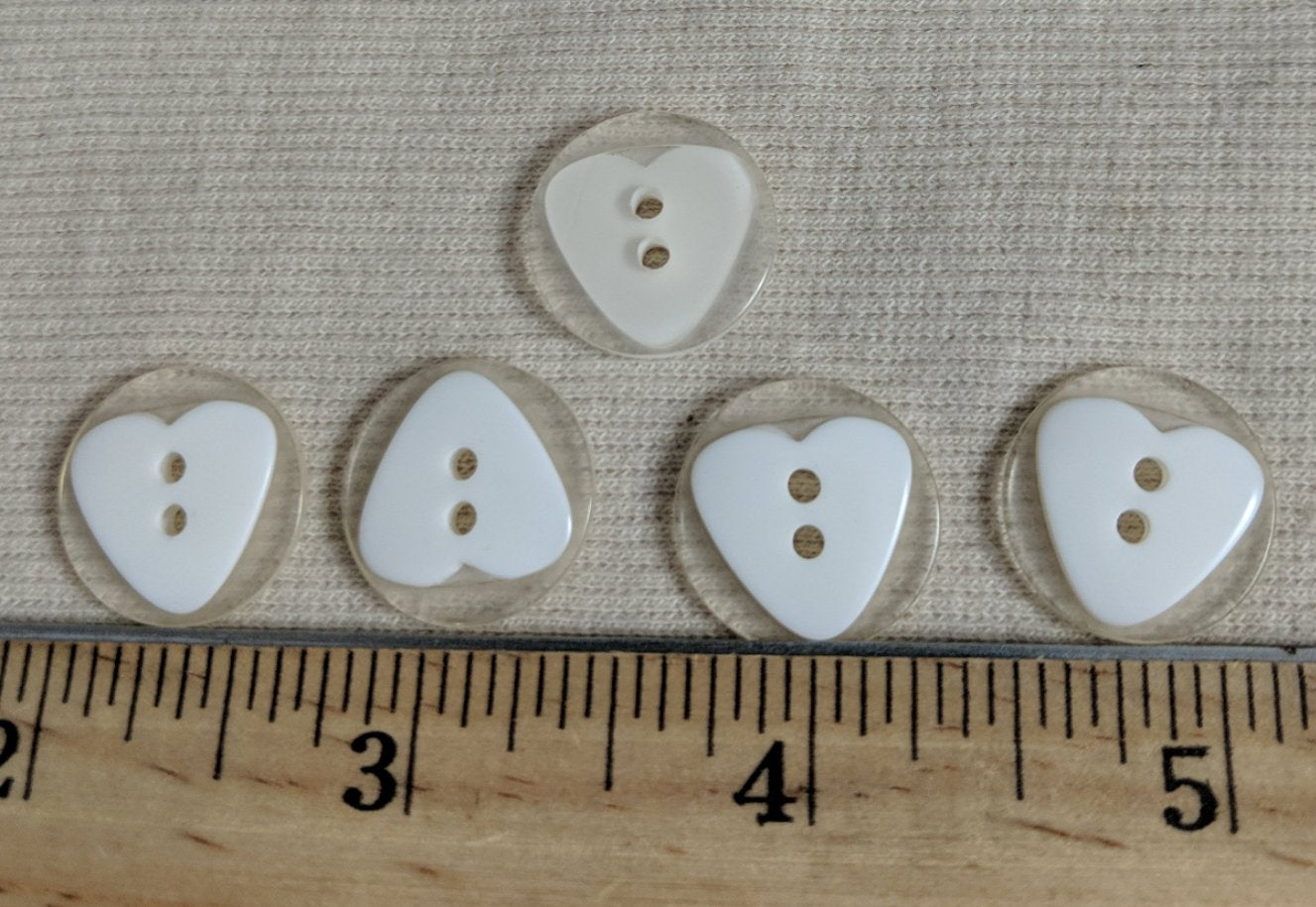 Button #P9021 #2 Hole #White #Heart #Children #Polyester #10pc