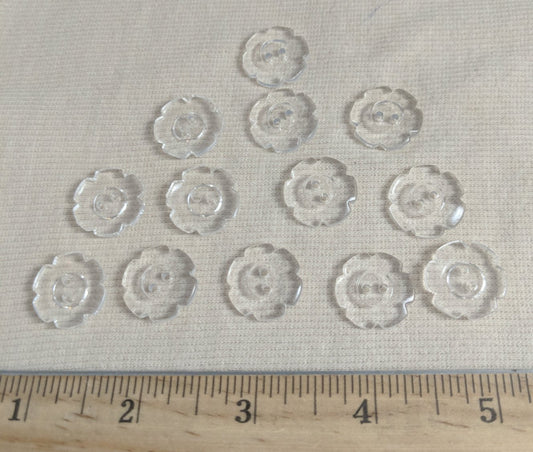 Button #19530 #2 Hole #Clear #Rim #Flower #10pc