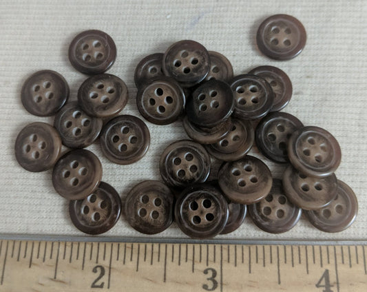 Button #PB9235 #4 Hole #Brown #Rim  #Imitation #Horn #Polyester #10pc