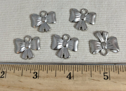 Pendant-Charm #K357 #Silver #Zipper-Pull #Bow #Metal #10pc