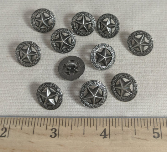 Button #1823 #Shank #Antique-Silver #Star #Metal  #10pc