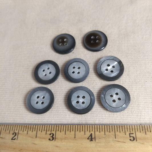 Button #30001 #4 Hole #Grey #Rim #Polyester #10pc