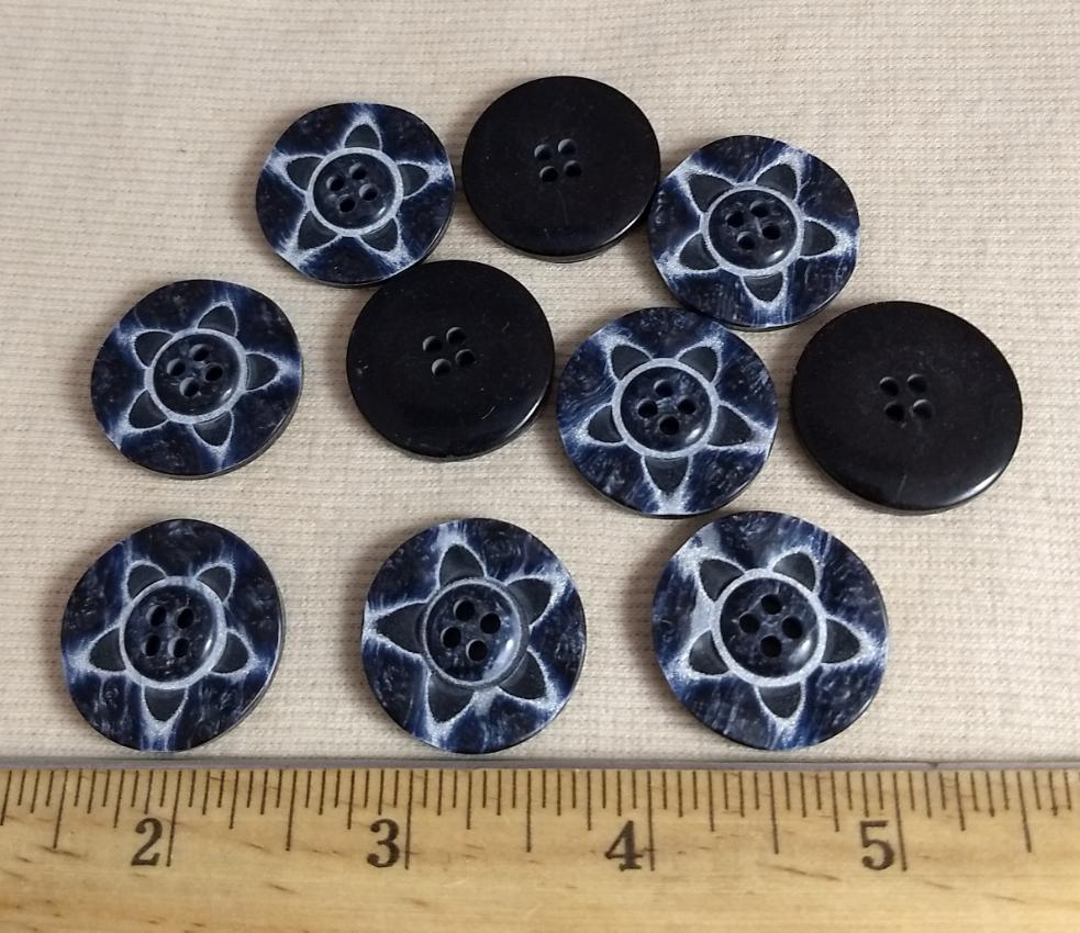 Button #P9020 #4 Hole #Blue #Star #Polyester #10pc