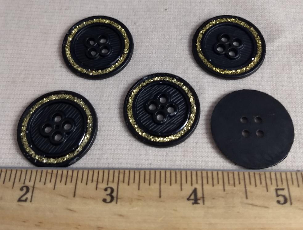 Button #Al6592 #4-Hole #Black-Gold #Rim #Metal #10pc