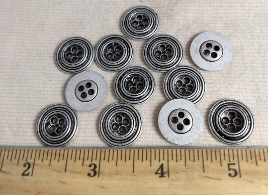 Button #AL137 #4-Hole #Antique-Silver #Rim #Metal #10pcs