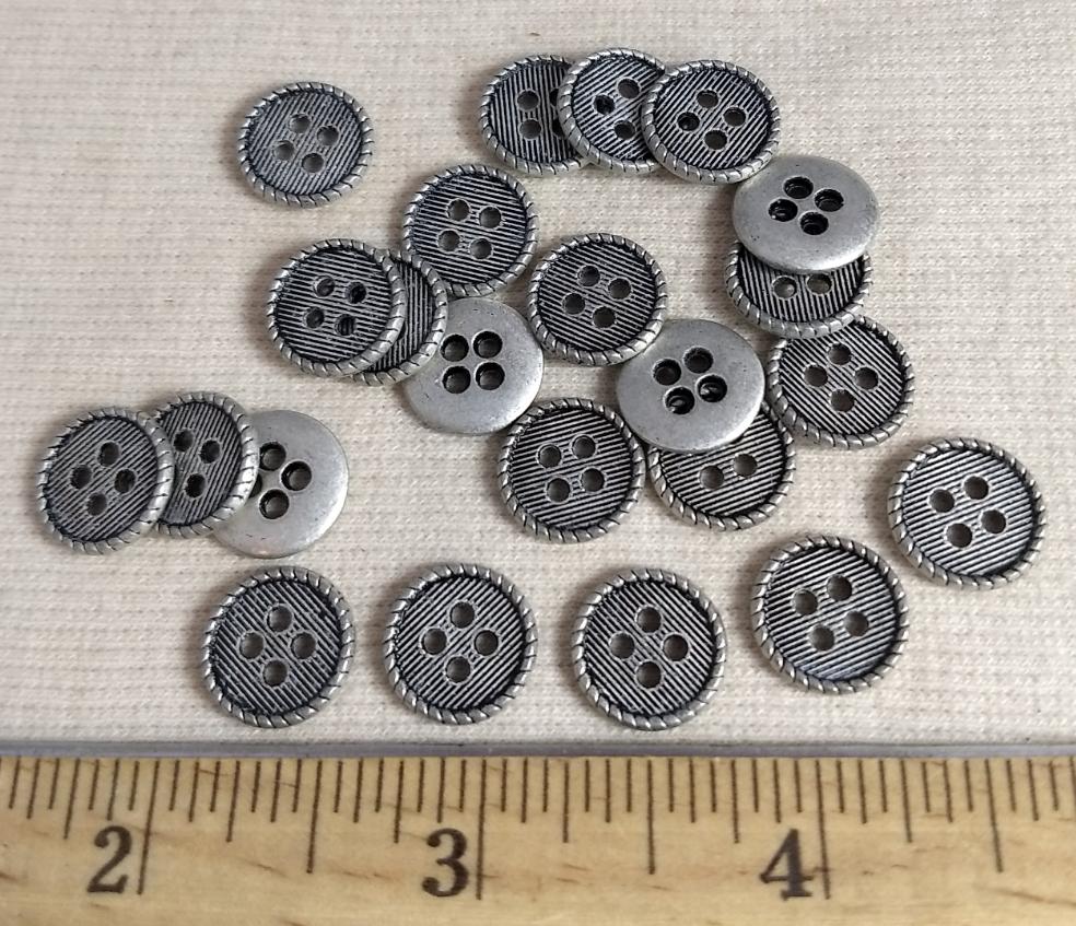 Button #AL6334 #4-Hole #Antique-Silver #Rim #Metal #10pc