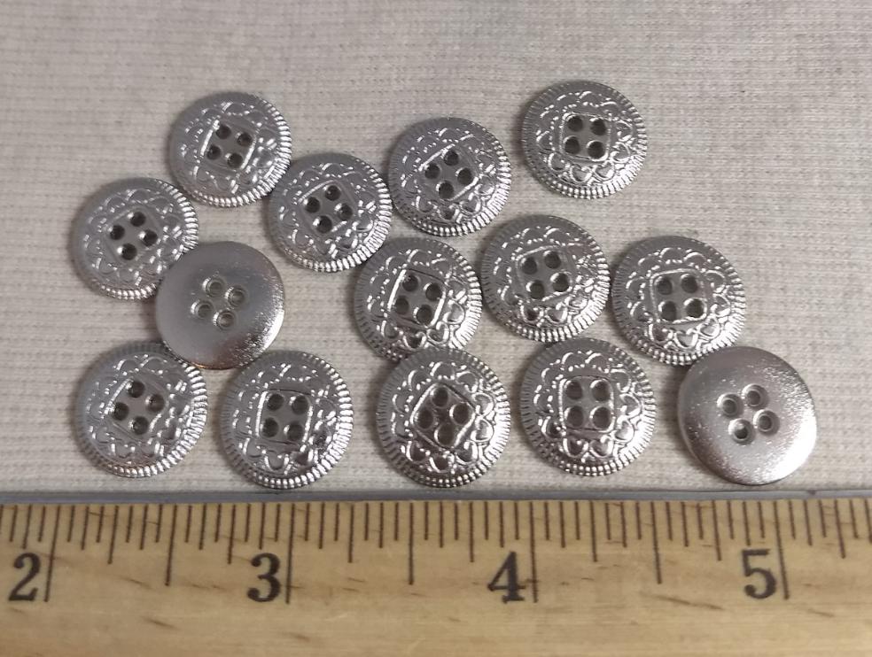 Button #1666 #4-Hole #Silver #Rim #Metal #10pc