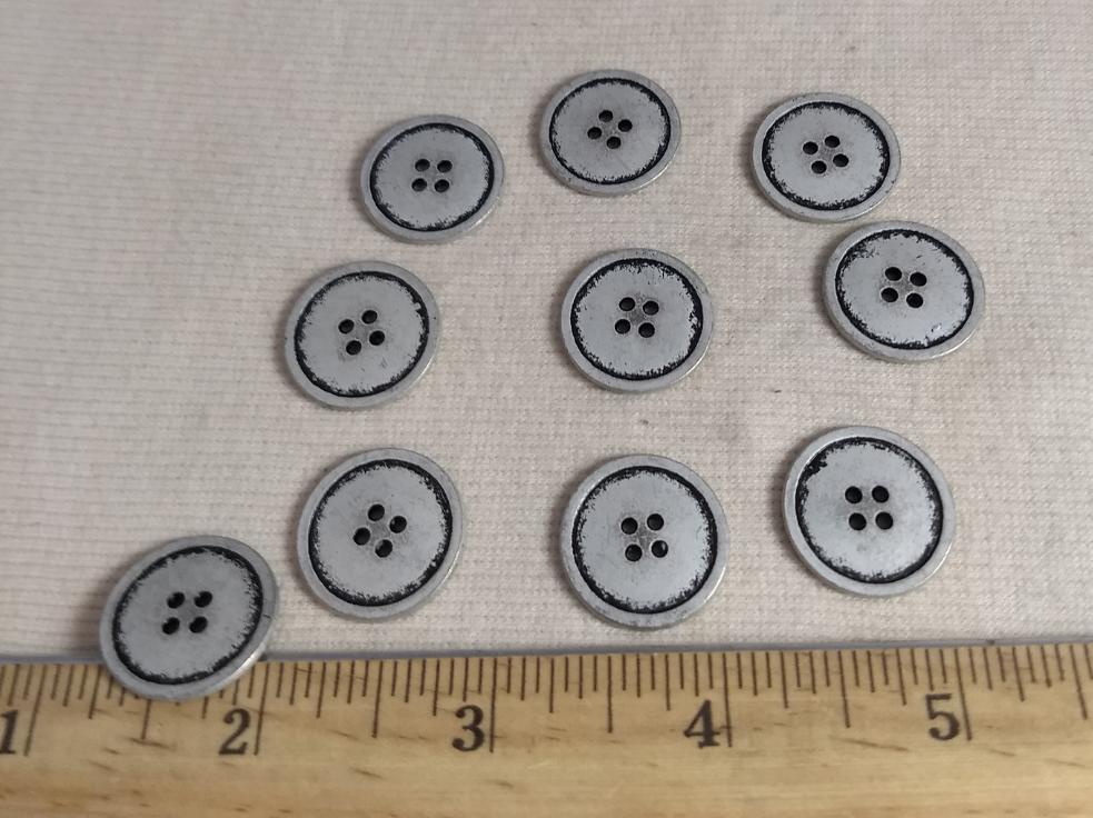 Button #Al120 #4-Hole #Antique-Silver #Rim #Metal  #10pc