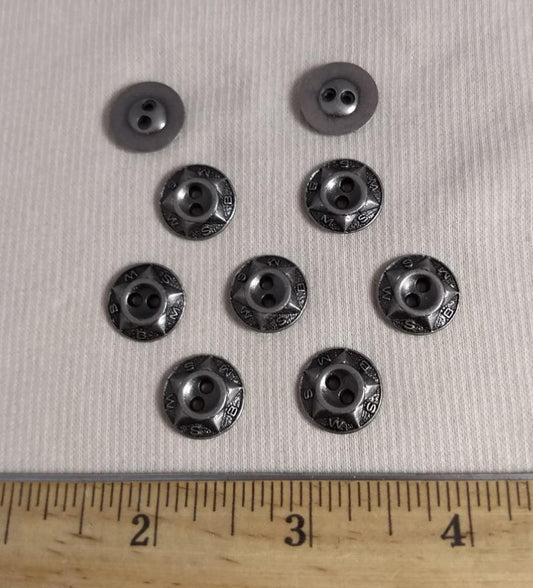 Button #K6007 #2-Hole #Antique-Silver #Rim #Metal #10pc