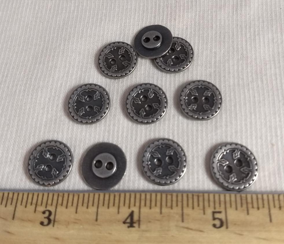 Button #K6107 #4-Hole #Antique-Silver #Rim #Metal #10pc