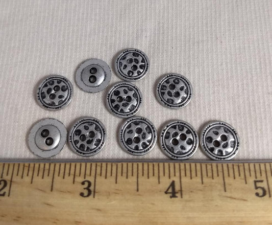 Button #AL6239 #2-Hole #Antique-Silver #Rim #Metal #10pc