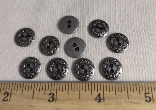 Button #AL6470 #2-Hole #Antique-Silver #Metal #10pc