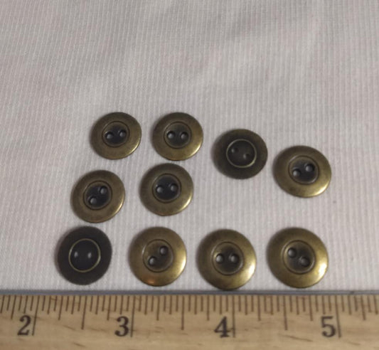 Button #1419 #2-Hole #Antique-Gold #Rim #Metal #10pc