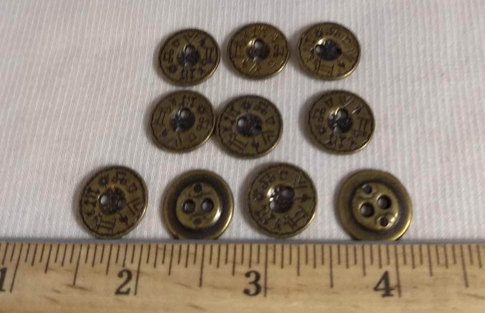 Button #7062 #2 Hole #Antique-Gold #Rim #Metal #10pc