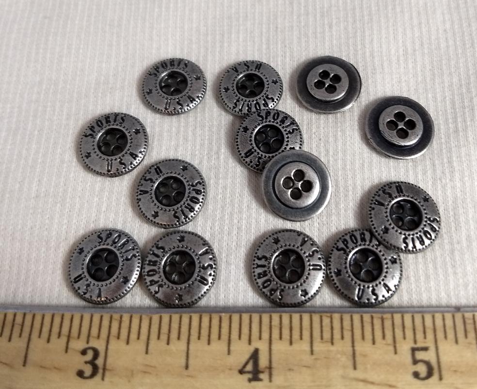 Button #Sports-Usa #4-Hole  #Antique-Silver #Rim#Sports-Usa Metal #10pc