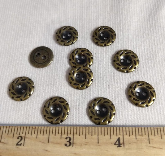 Button #1420 #2-Hole #Antique-Gold #Rim #Metal #10pc