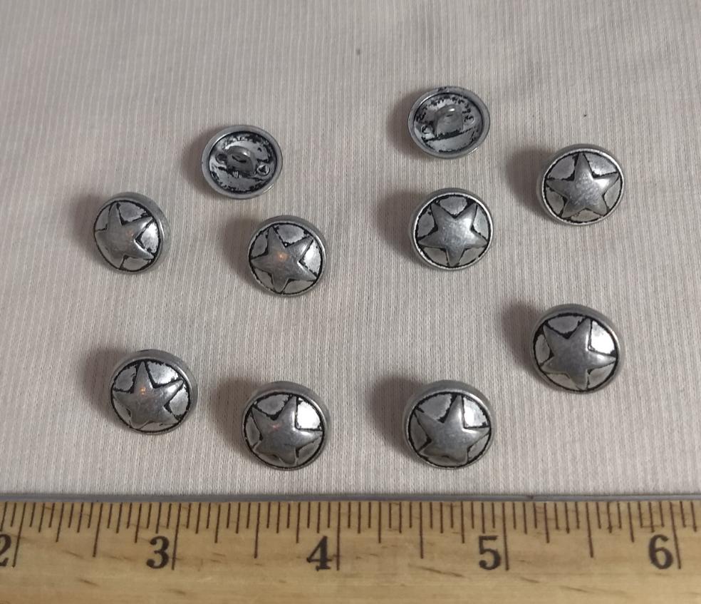 Button #1423 #Shank #Antique-Silver #Rim #Metal #Star #10pc