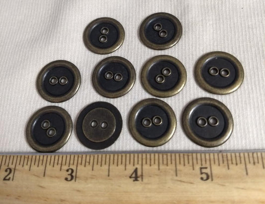 Button #6450 #2-Hole  #Black #Rim #Antique-Brass #Metal #10pc