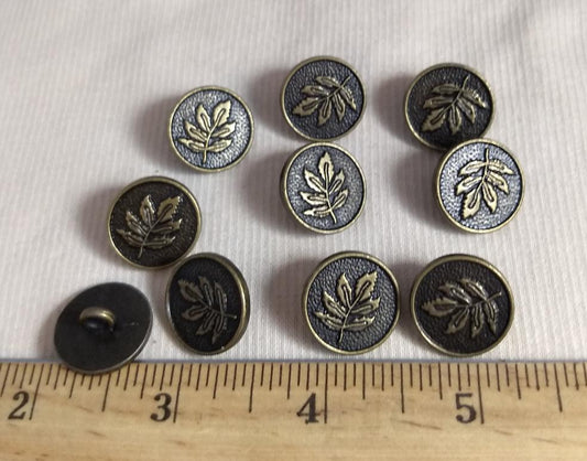 Button #6703 #Shank #Antique-Gold #Rim #Leaf #Metal #10pc