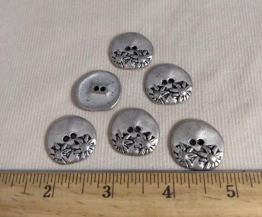 Button #1426 #2 Hole #Silver #Flower #Metal  #10pc