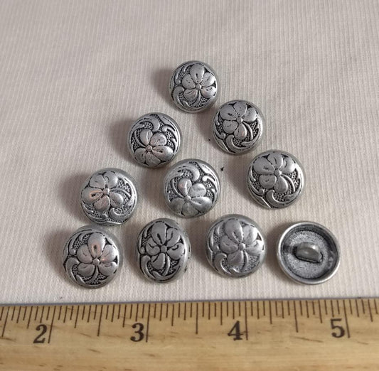 Button #AL6498 #Shank #Antique-Silver #Metal #Flower #10pc