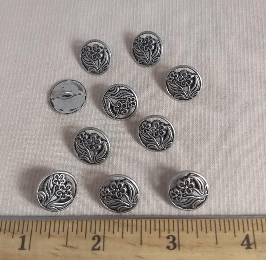 Button #AL6475 #Shank #Antique-Silver #Rim #Flower #Metal #10 pc