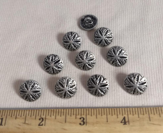 Button #AL6517 #Shank #Antique-Silver #Metal #Flower #10 pc