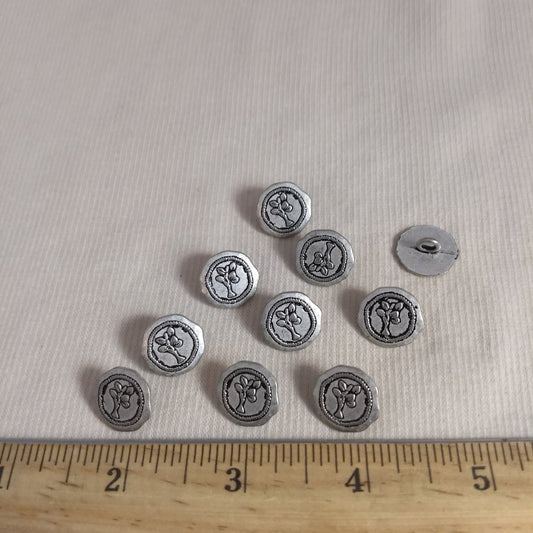 Buttons #AL6484 #Shank #Antique-Silver #Rim #Tree #Metal #10 pc