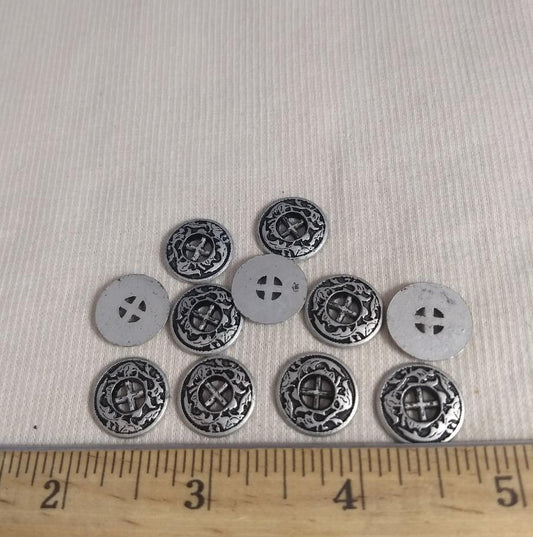 Button #AL6735 #4-Hole #Antique-Silver #Rim #Metal #10pc