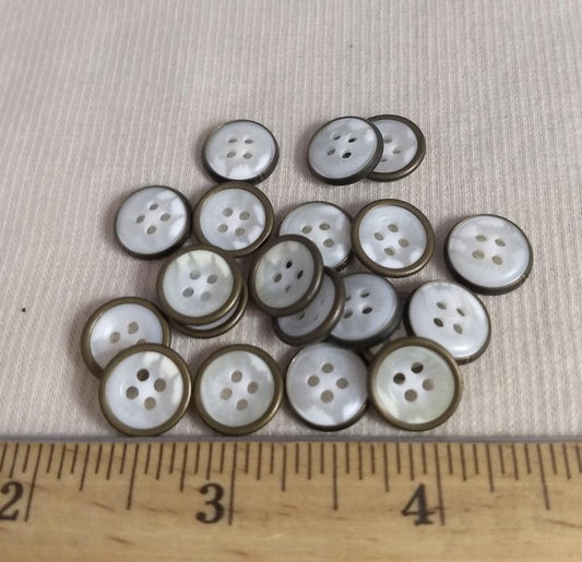 Button #11681 #4 Hole #White #Rim #Abs #10pc