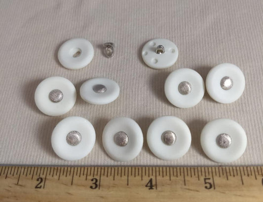 Button #G20025 #Shank #White #Rim #Silver #Abs #10pc