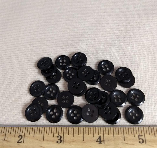 Button #IIPO947 #4 Hole #Black #Basic #Rim  #Polyester #10pc