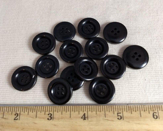 Button #Basic #52026 #4 Hole #Black #Rim #Polyester #10pc