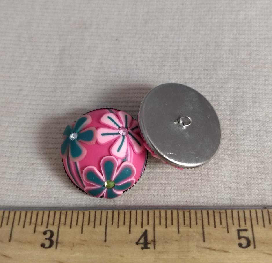 Button #Rhinestone #110907-2 #Shank #Pink #Floral #Abs #1pc