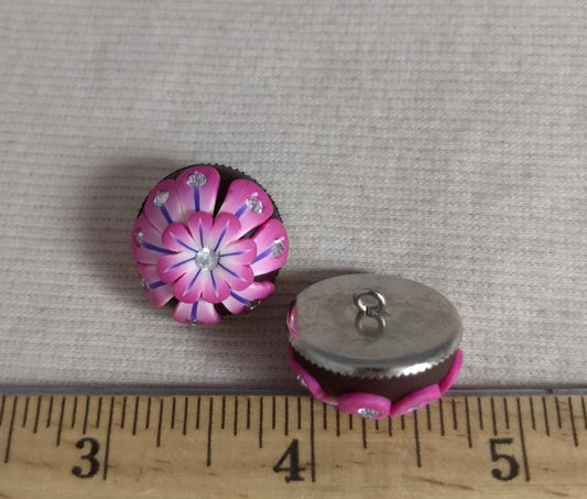 Button #Rhinestone #110907-7 #Shank #Pink #Floral #1pc