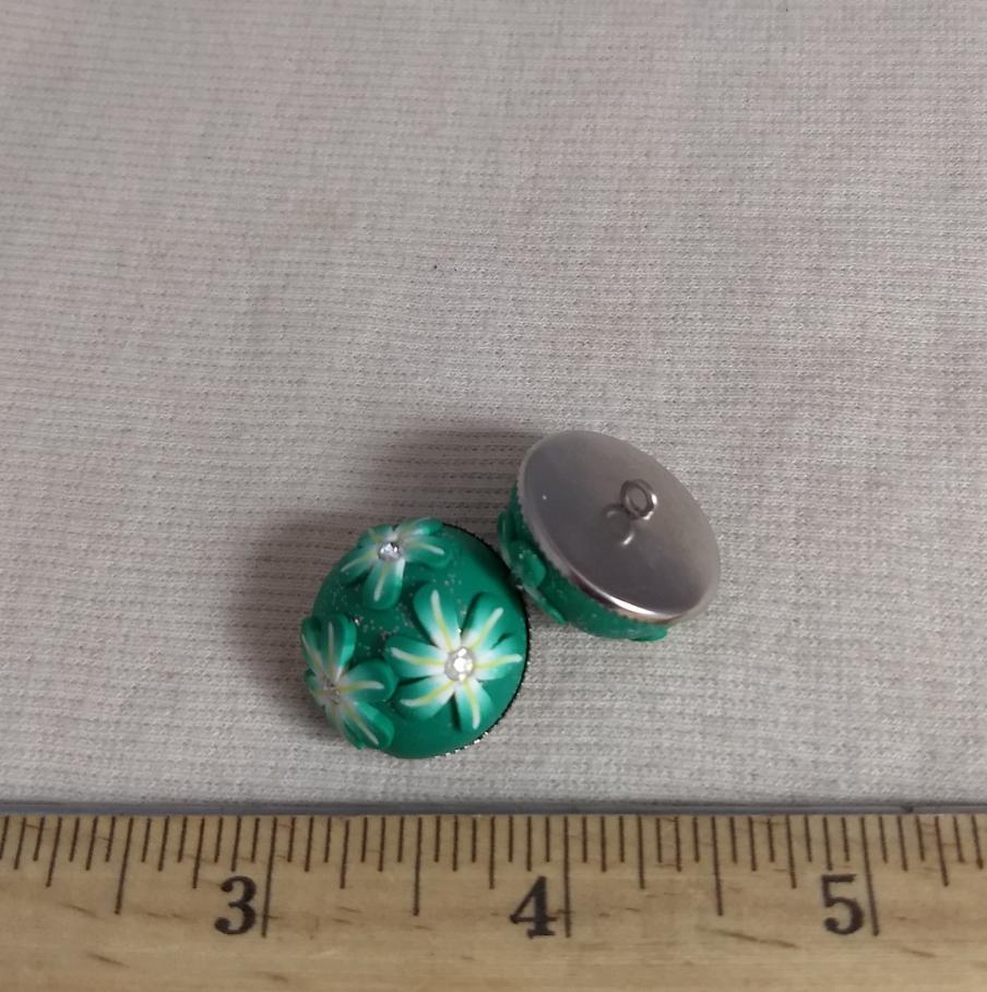 Button #Rhinestone #110907-8 #Shank #Green #Floral #1pc