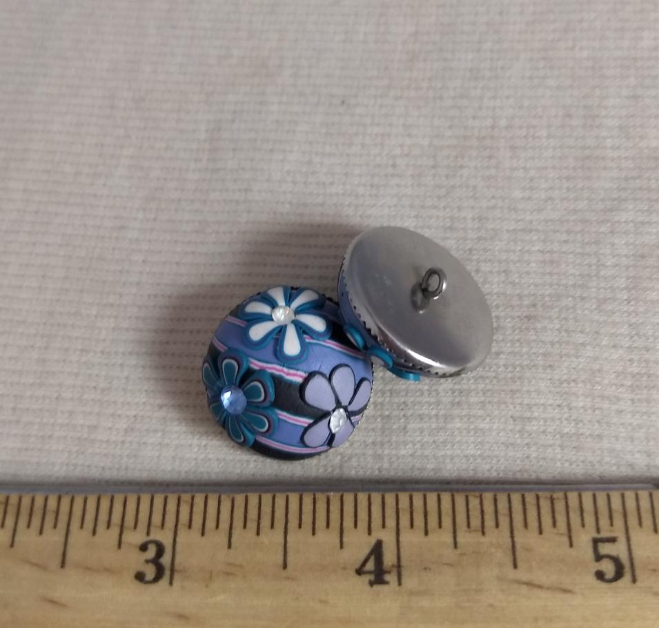 Button #Rhinestone #110907-10 #Shank #Blue #Floral #1pc