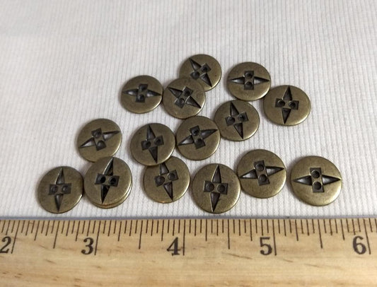 Button #AL6260 #2-Hole #Antique-Gold #Metal #10pc