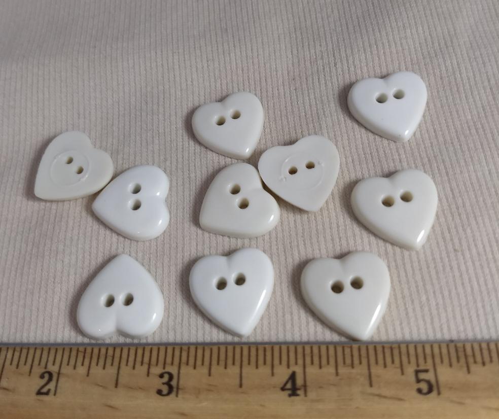 Button #KU225 #2 Hole #White #Heart #Nylon #10pc