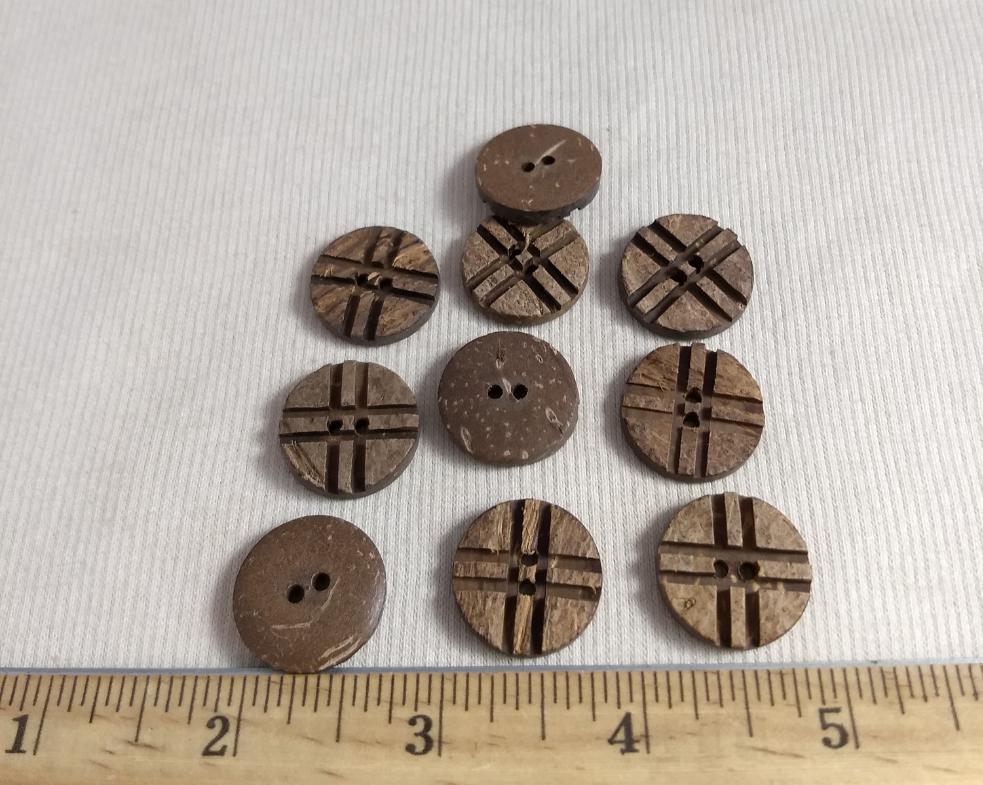 Button #KC0002-B #2 Hole #Brown #Coconut #Wood #10pc